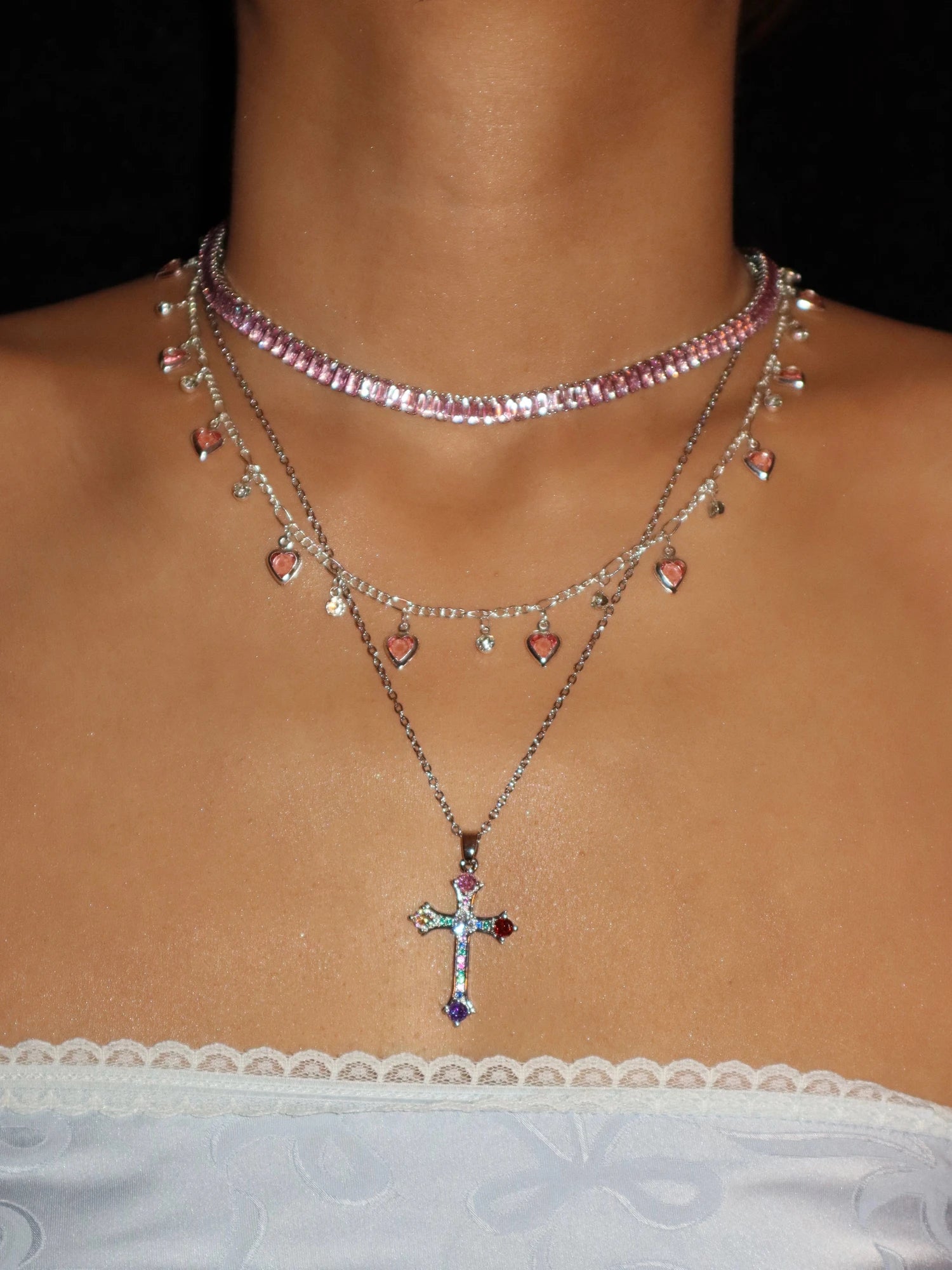 Josie Pink Choker Necklace in Silver - Kuri Jewelry