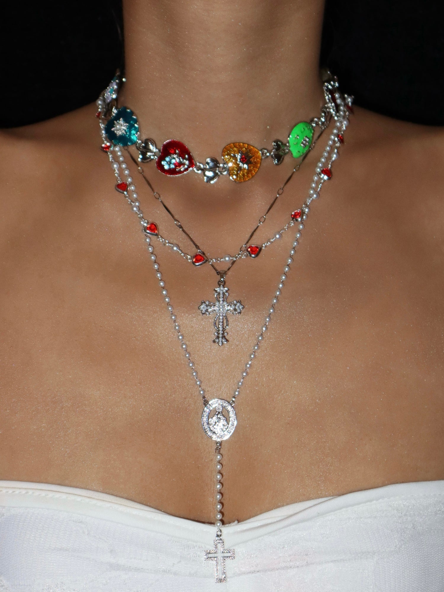 Silvia Gold Pearl Cross Silver Necklace