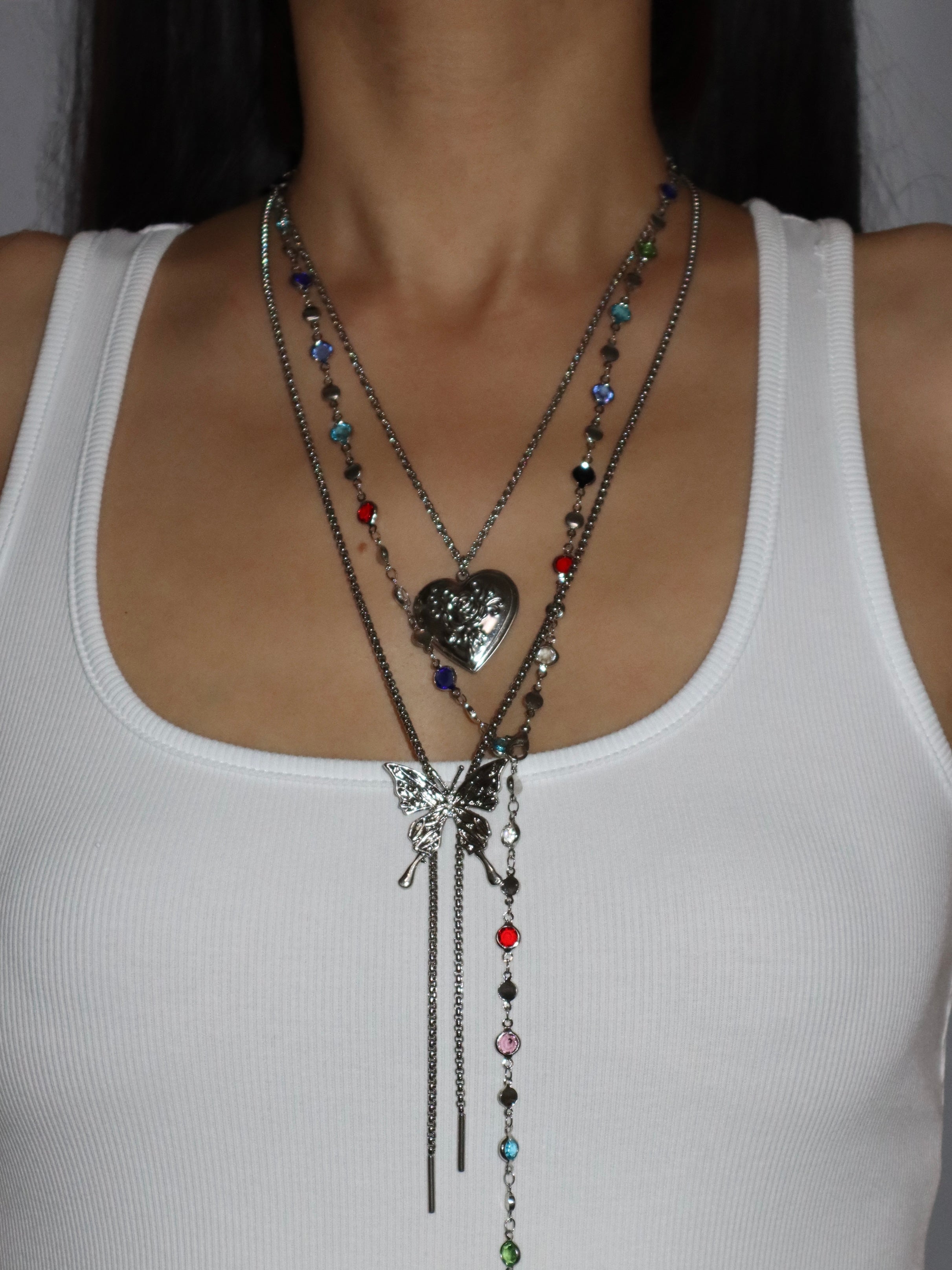 Jolie Colorful Lariat Necklace in Silver