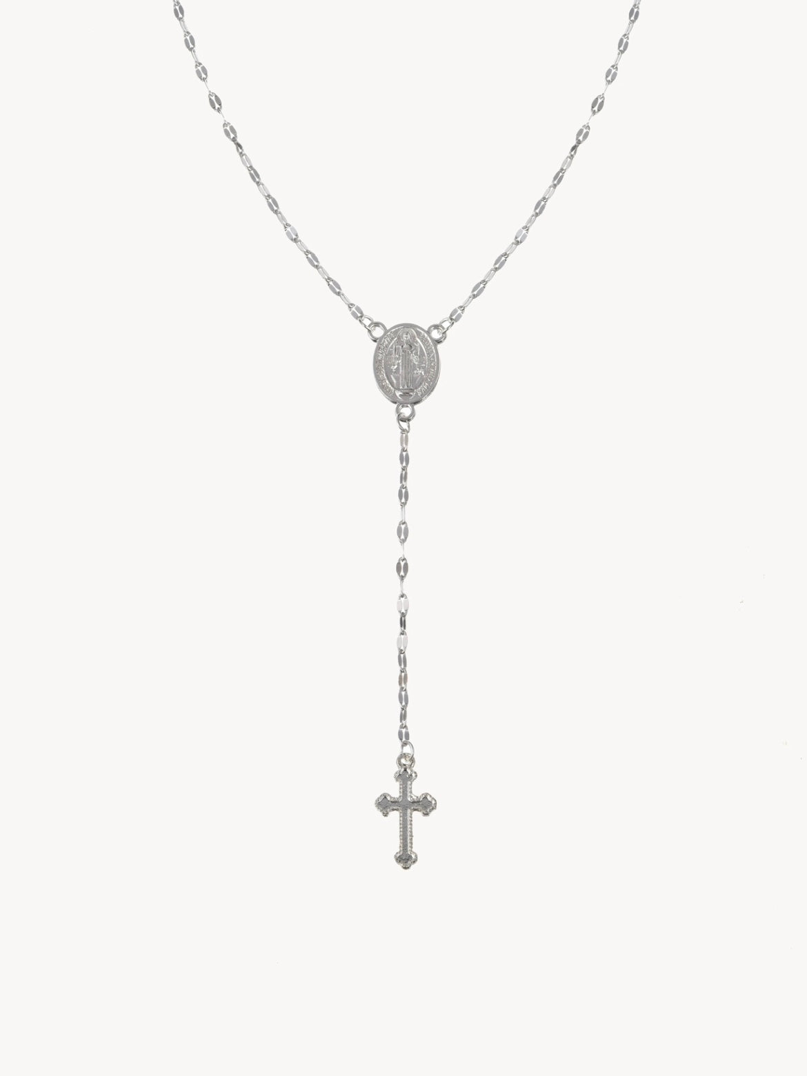 Gloria Cross Lariat Necklace in Silver