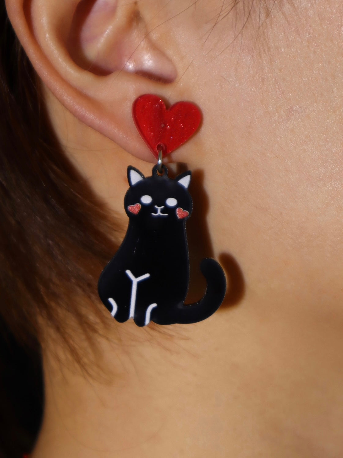 Black Cat Heart Earrings