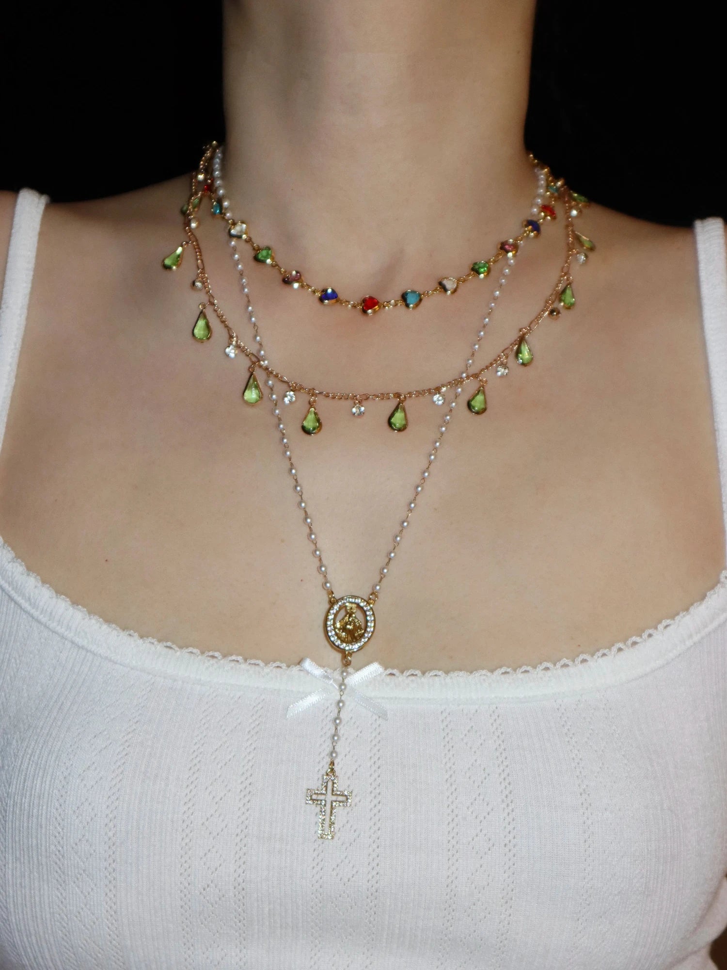 Grace Pearl Cross Lariat Necklace - Kuri Jewelry