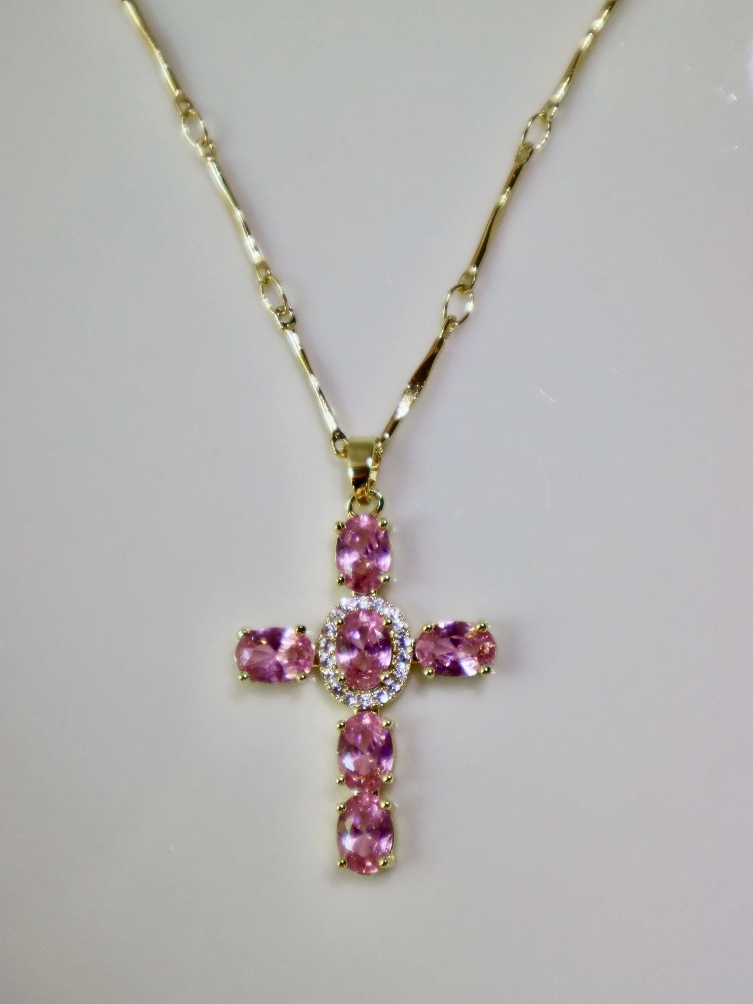Elvira Pink Cross Necklace - Kuri Jewelry