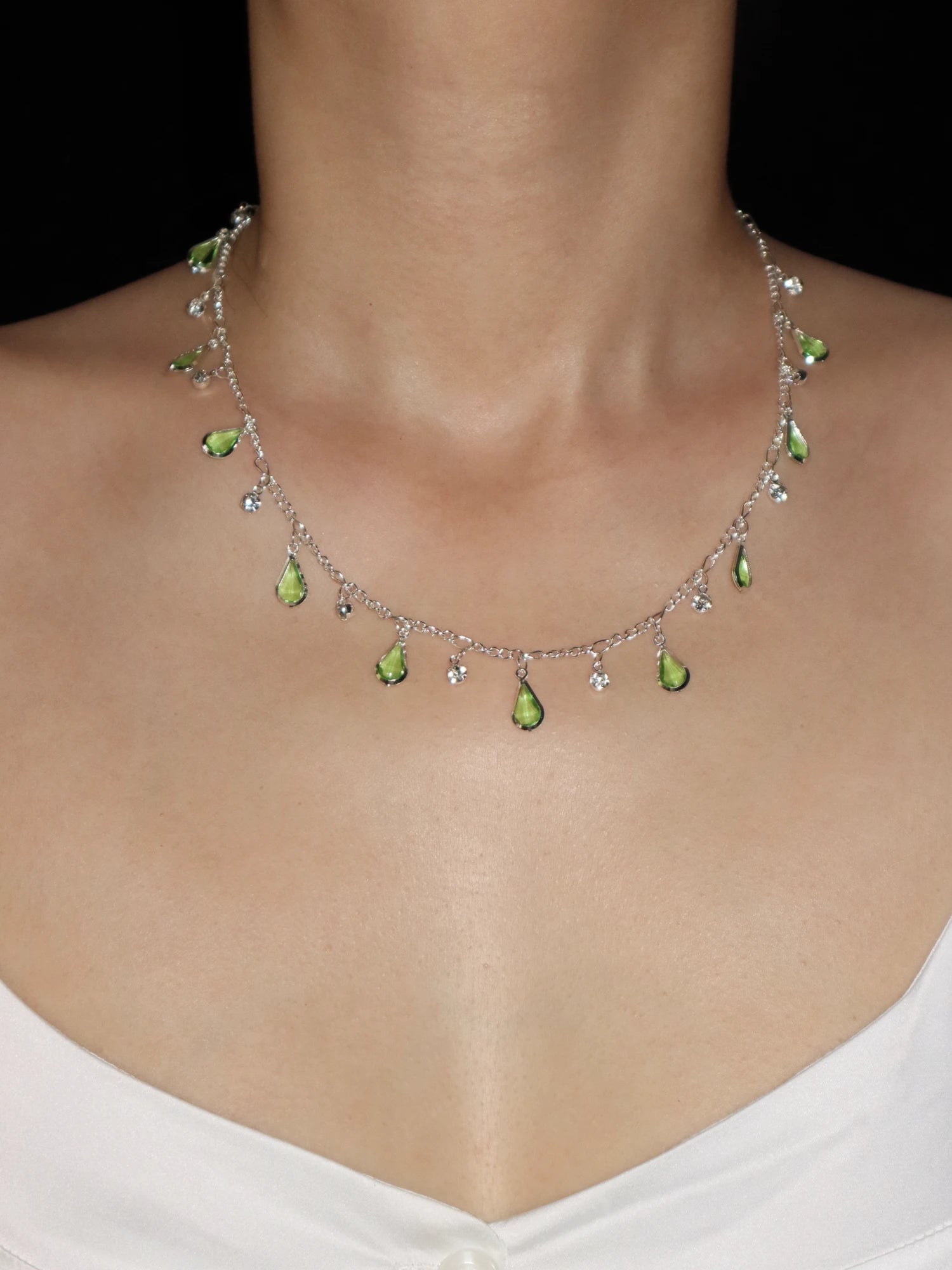 Alberta Green Waterdrop Silver Necklace