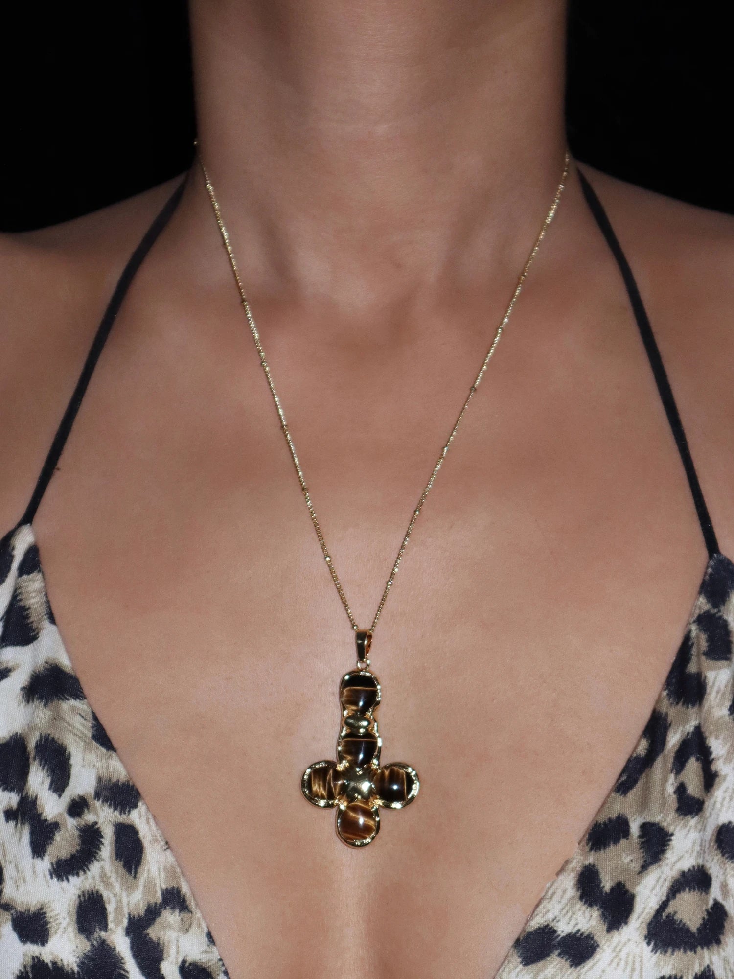 Agatha Tiger's Eye Cross Necklace