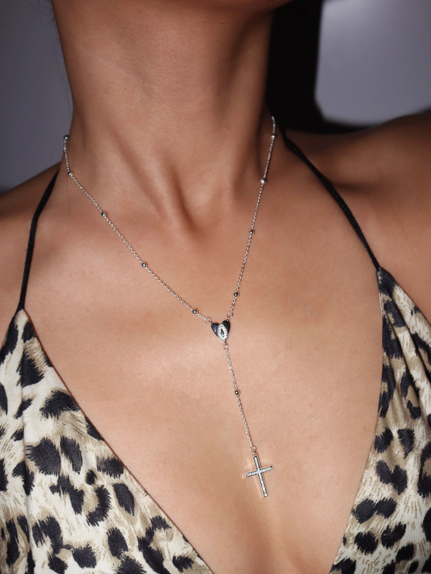 Athena Silver Heart Cross Necklace