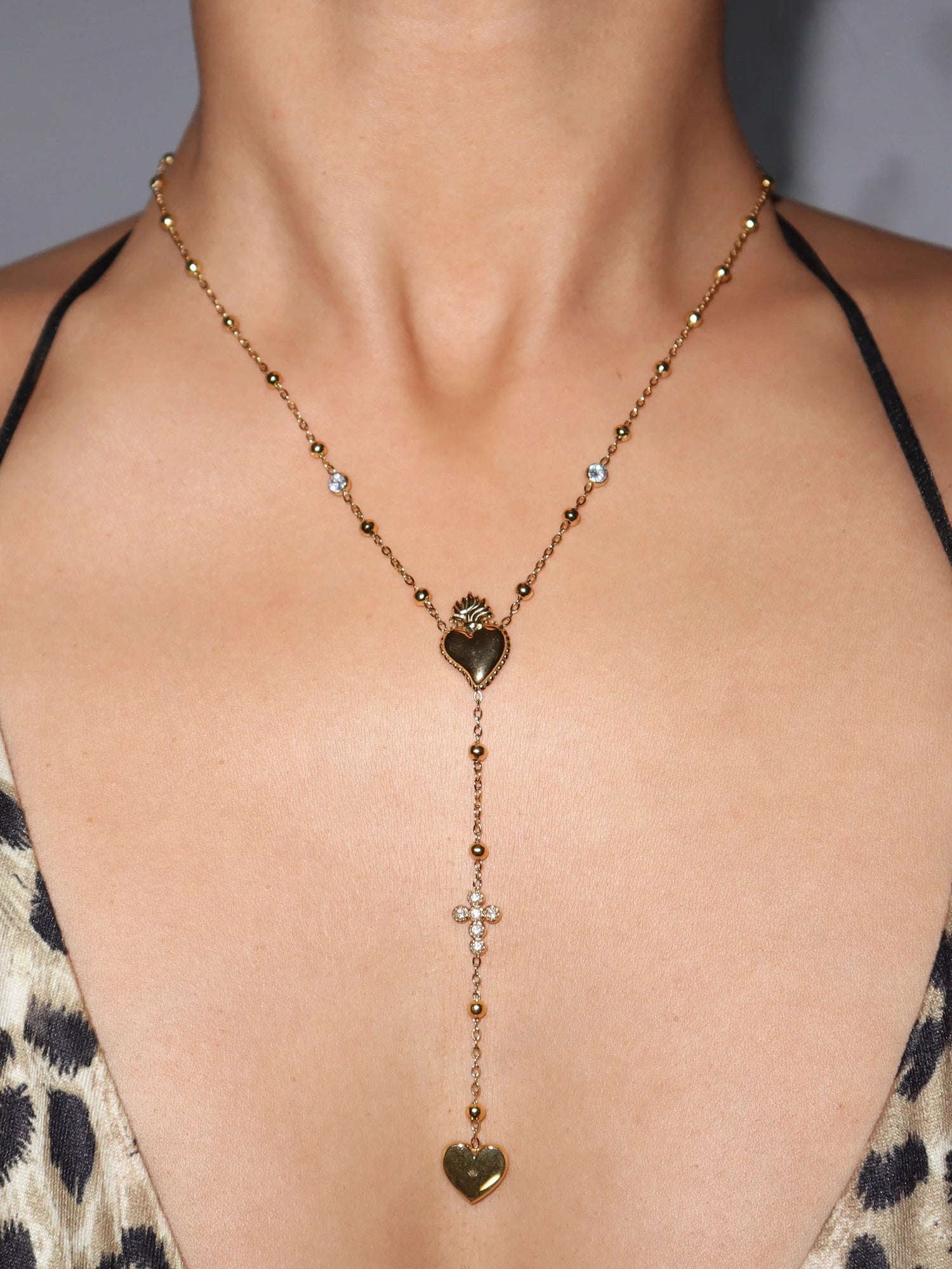 Sacred Heart Cross Lariat Necklace