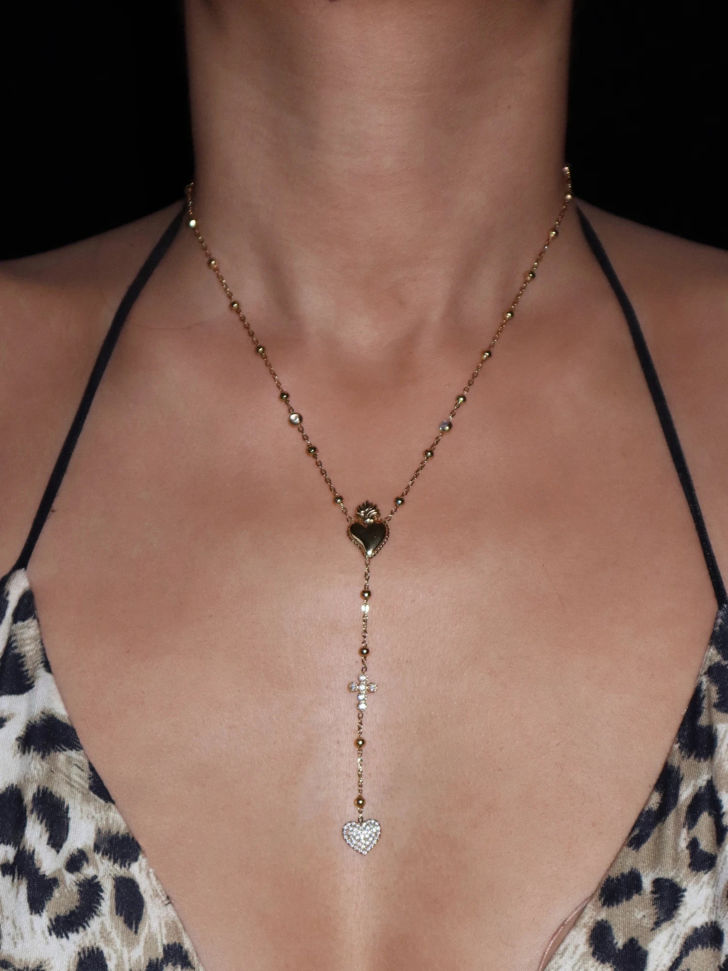 Sacred Heart Cross Lariat Necklace