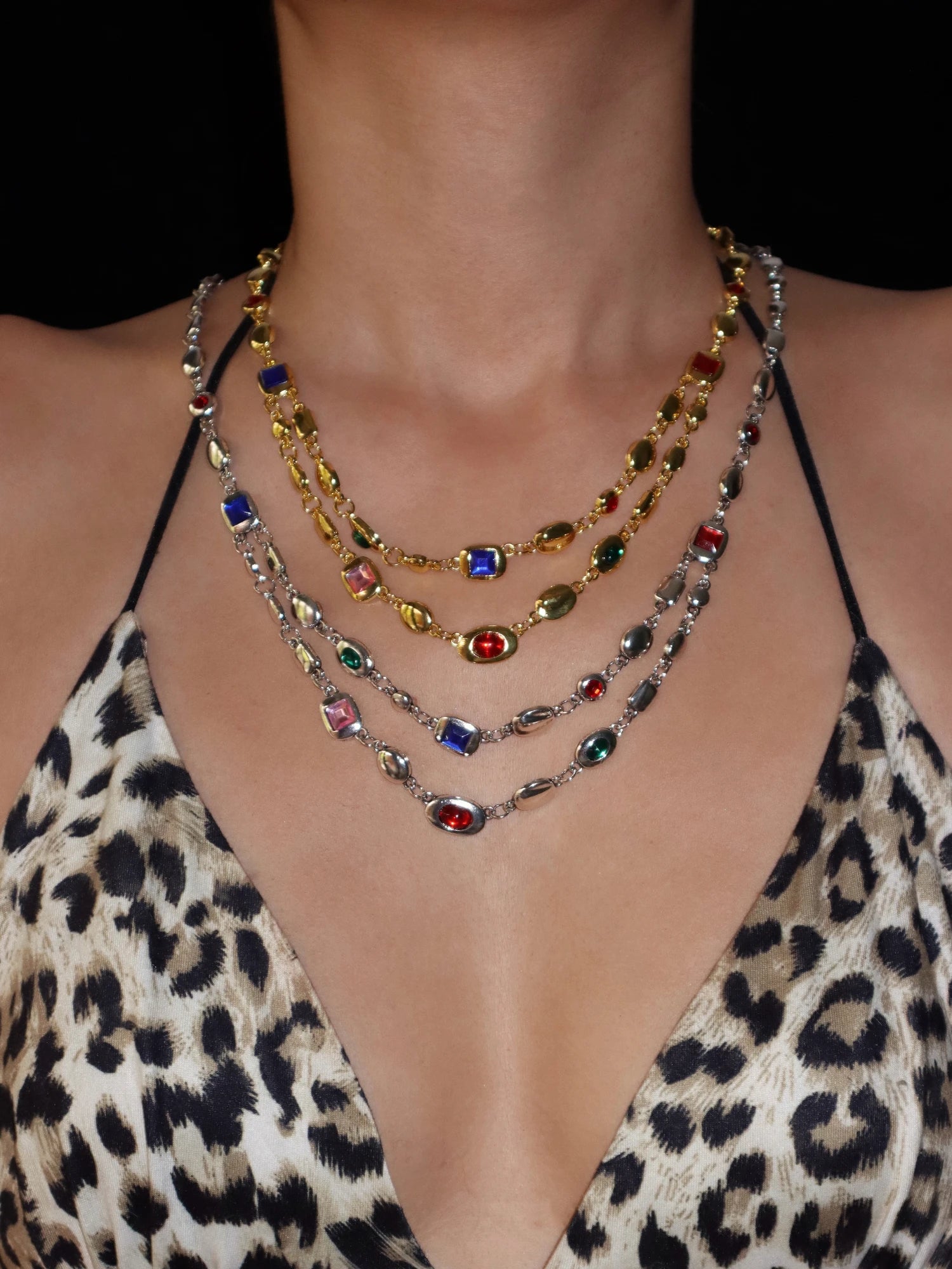 Aditi Colored Layered Chain Necklace