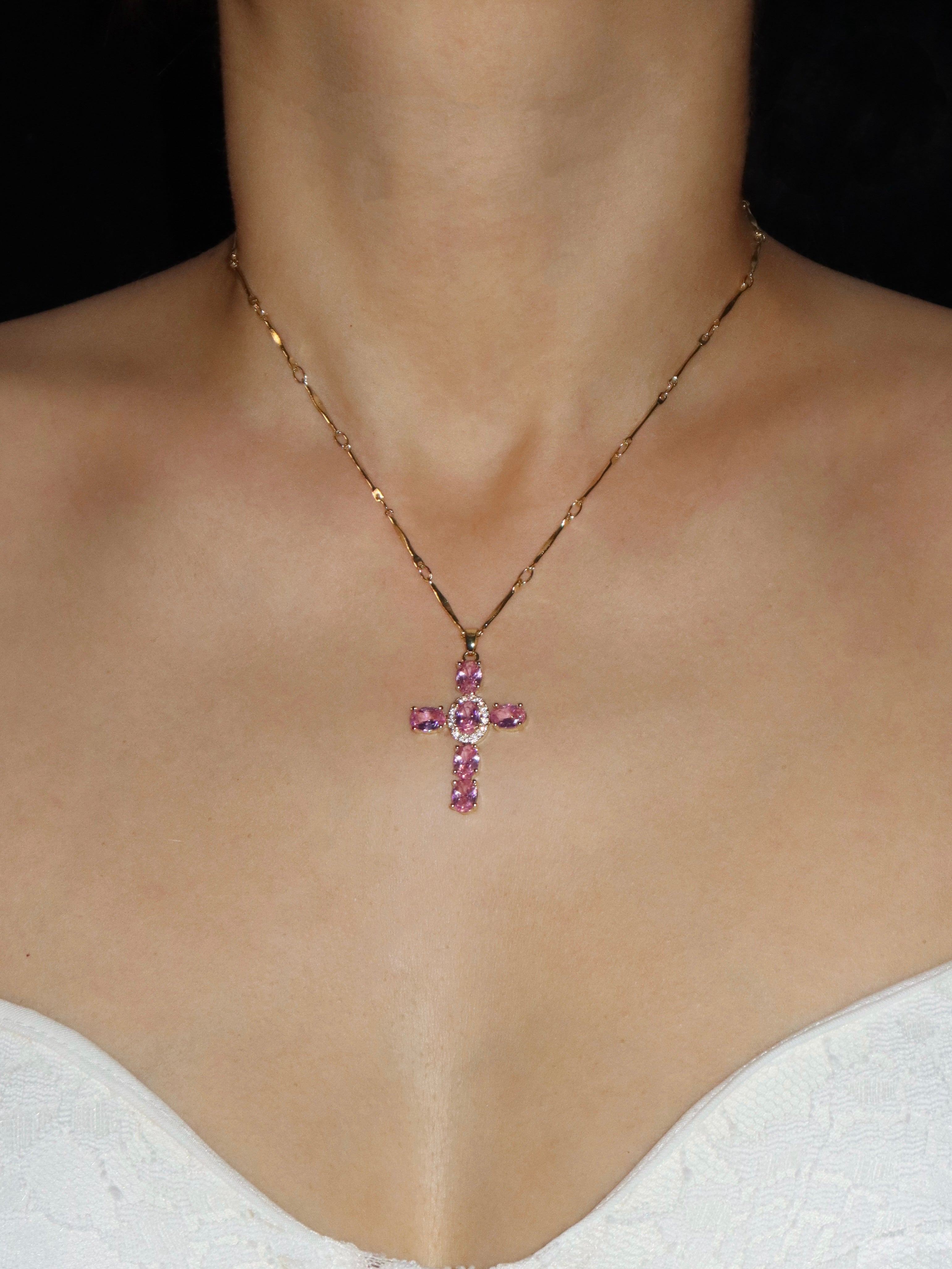 Elvira Pink Cross Necklace