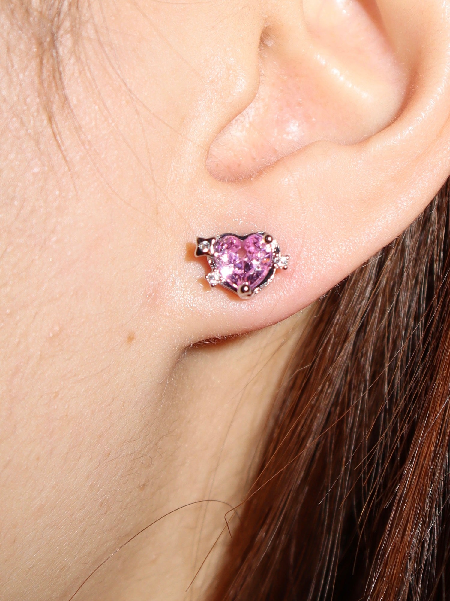 Cupid’s Whisper Pink Heart Stud Earrings - Kuri Jewelry