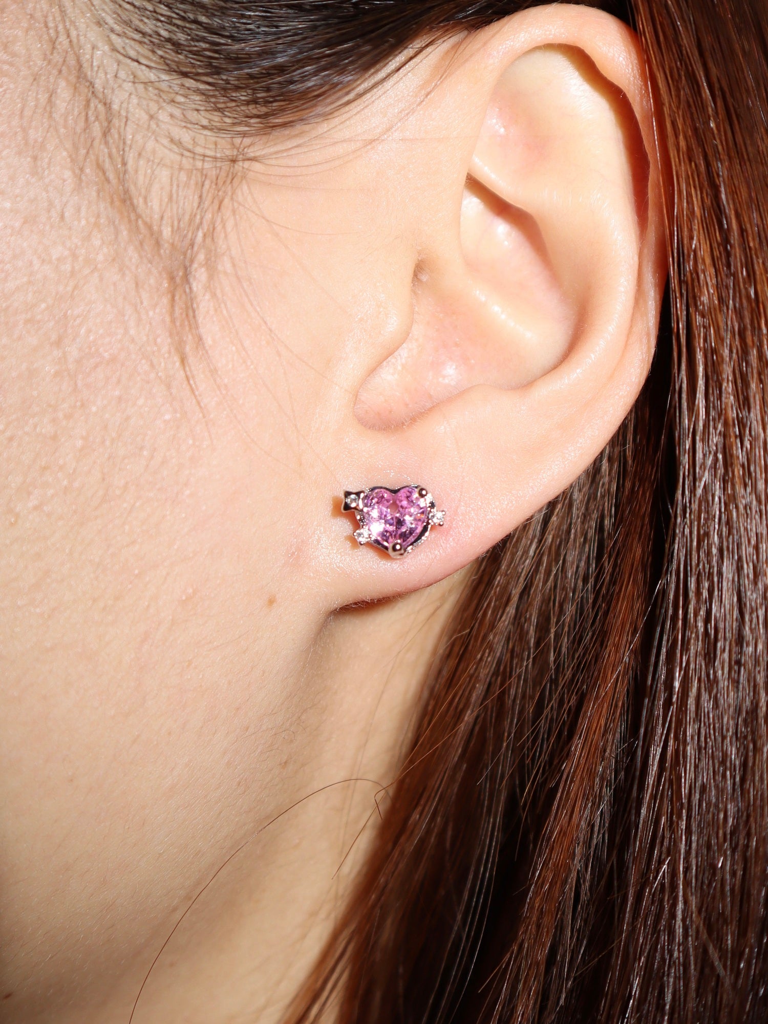 Cupid’s Whisper Pink Heart Stud Earrings - Kuri Jewelry