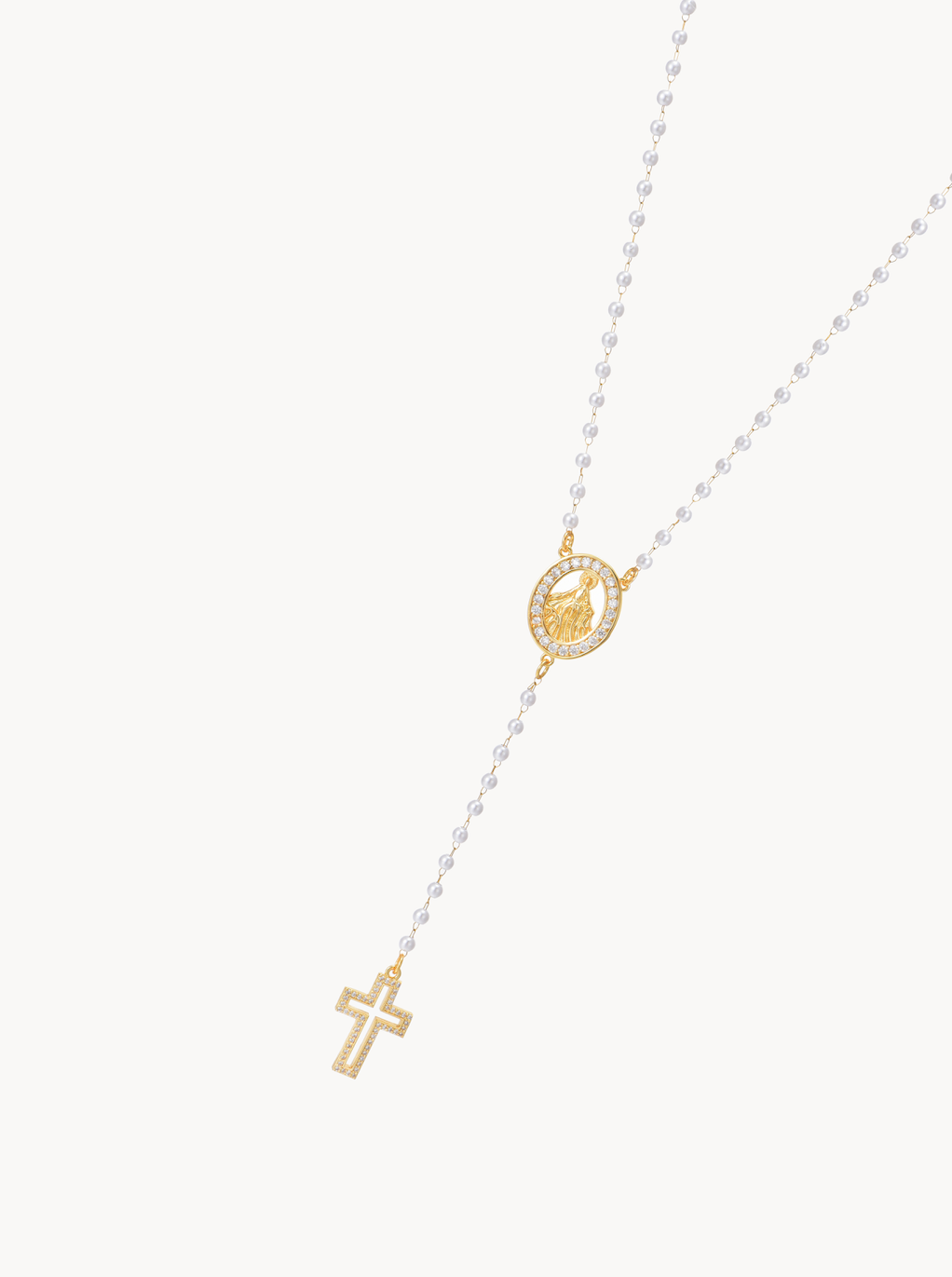 Grace Pearl Cross Lariat Necklace