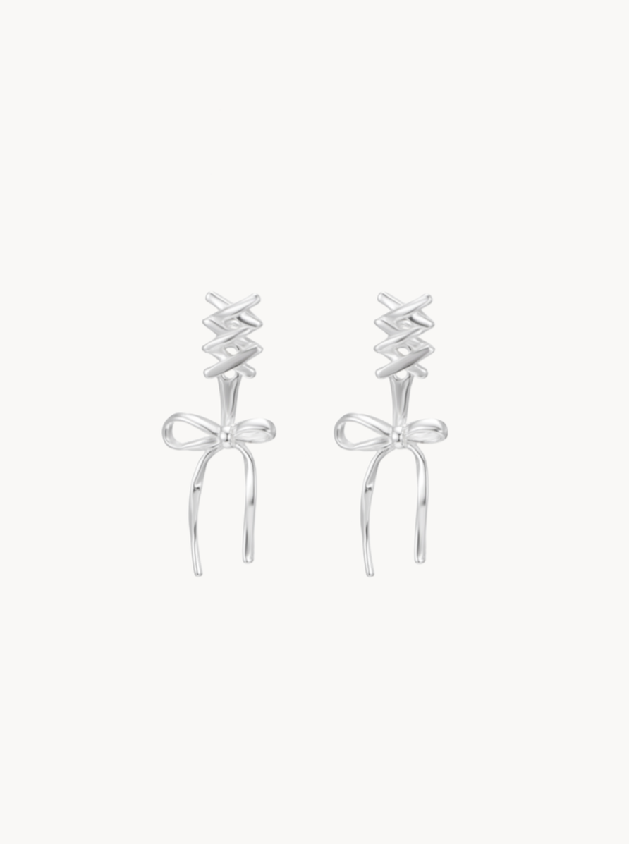 Ballet Silver Ribbon Earrings - Kuri Jewelry