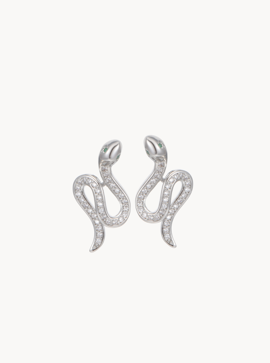 Silver Glittering Snake Earrings - Kuri Jewelry