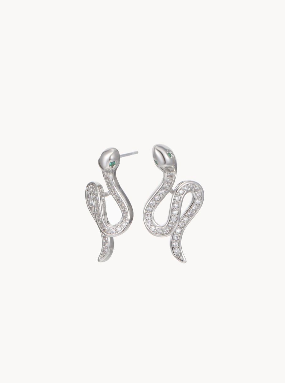 Silver Glittering Snake Earrings