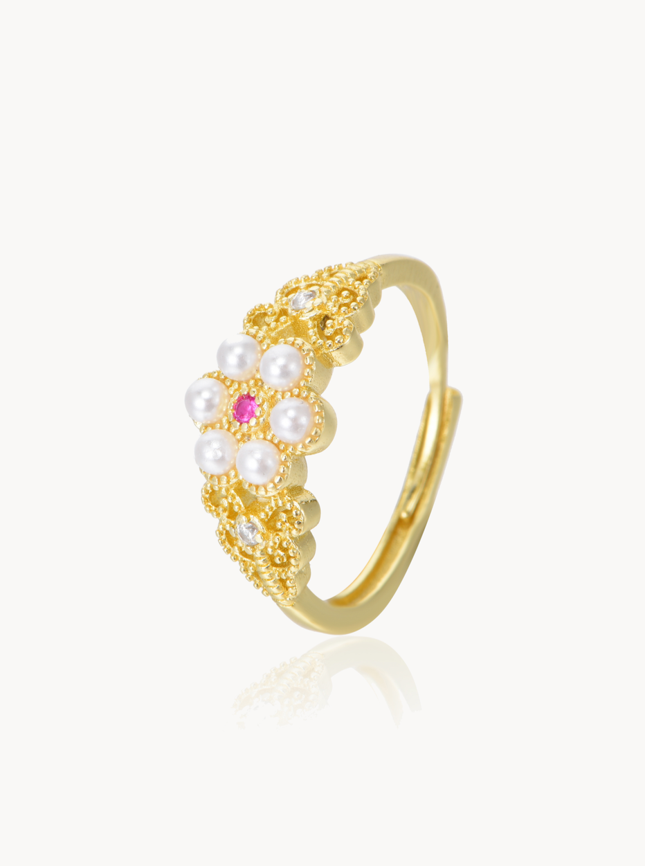 Anillo Flor Perla Rachel