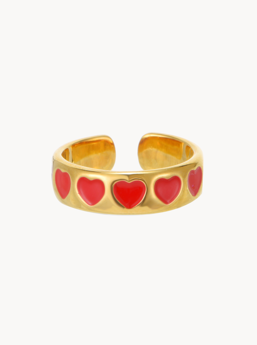 Golden Red Hearts Ring