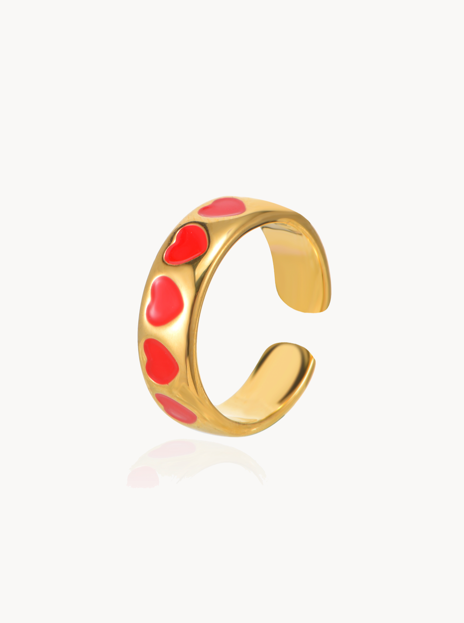 Golden Red Hearts Ring