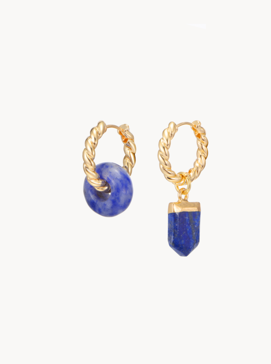 Phoebe Blue Golden Hoop Earrings