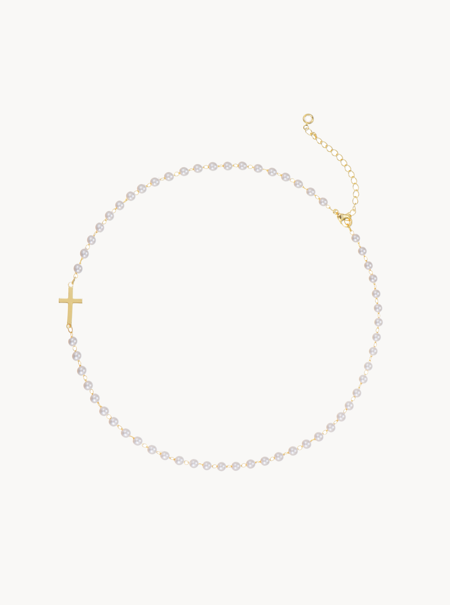 Isabelle Cross Pearl Necklace - Kuri Jewelry