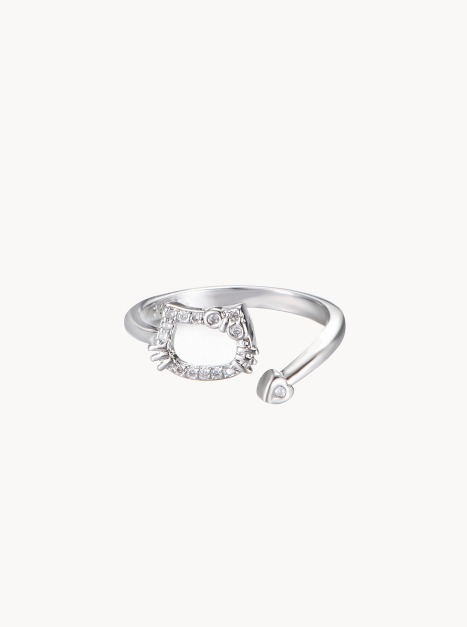 Kitty Heart Ring in Silver