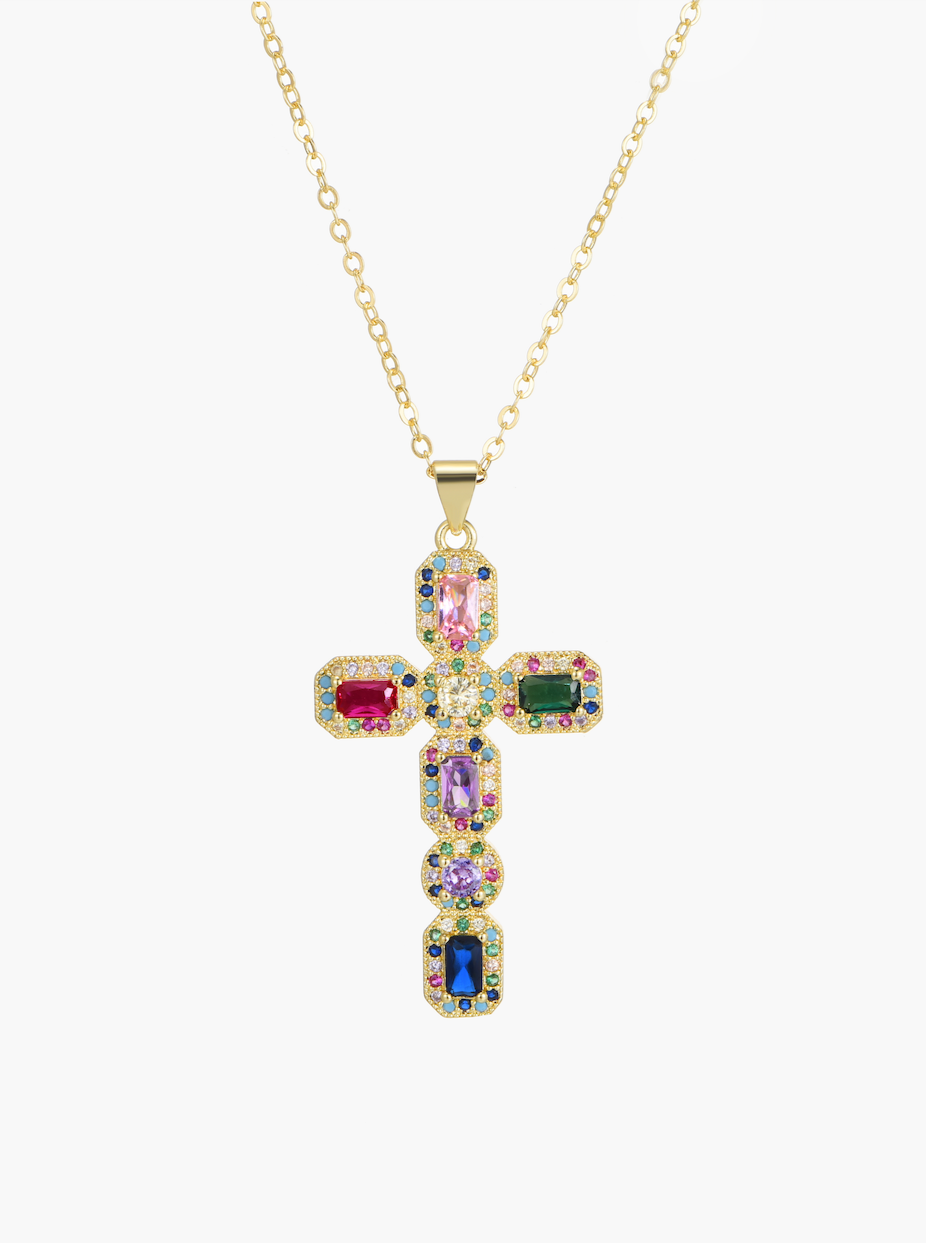 Coral Colorful Cross Necklace