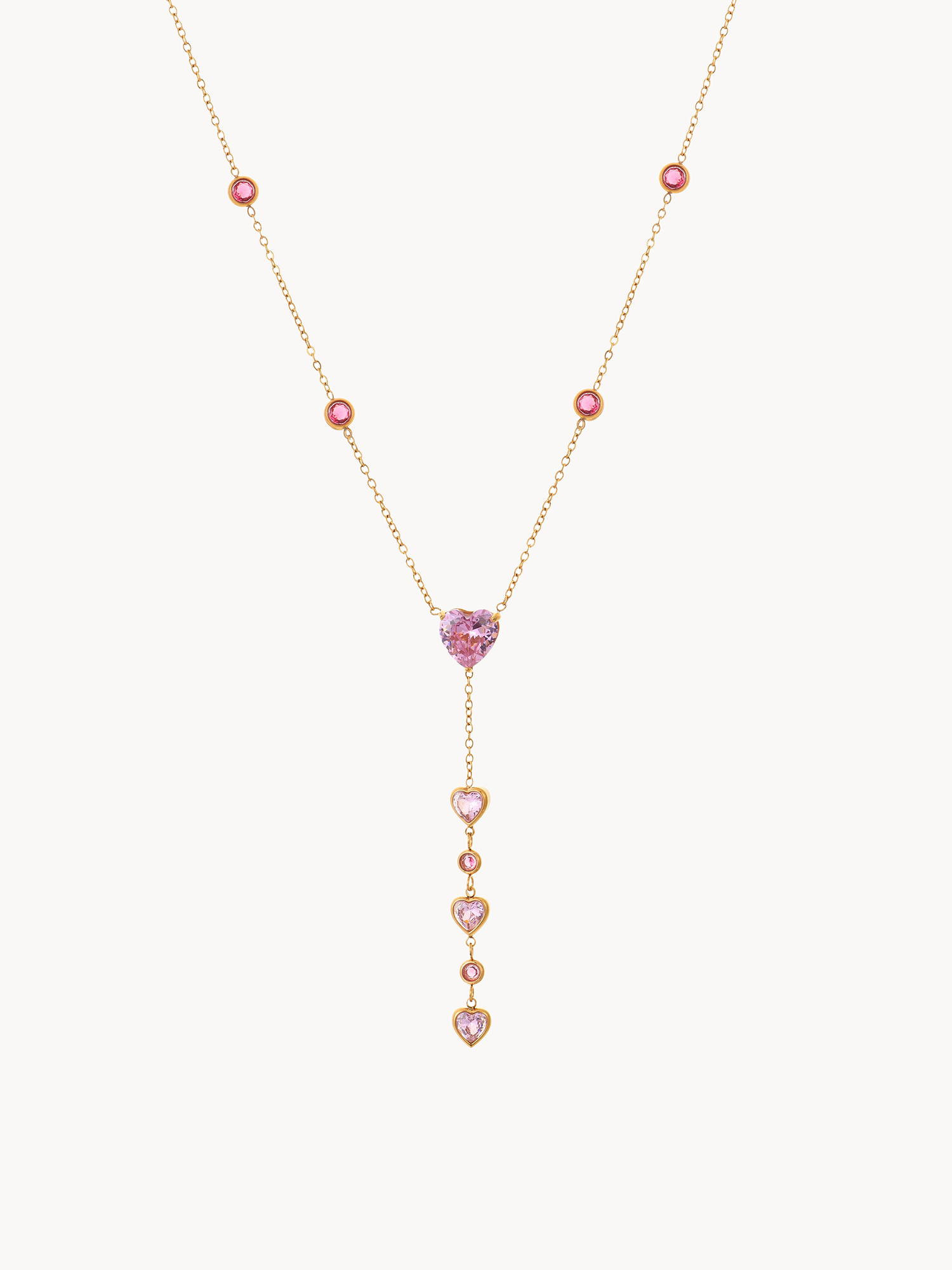 Mavis Pink Hearts Lariat Necklace