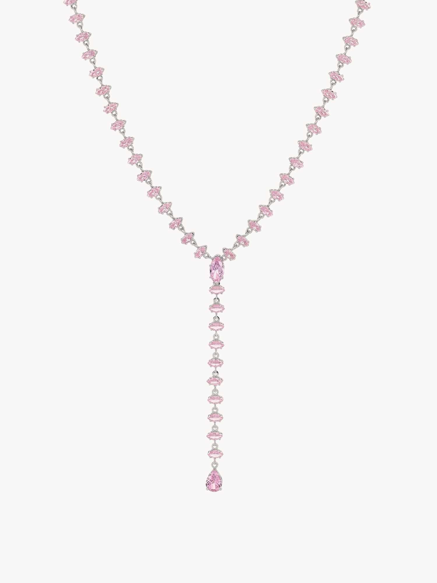 Maxine Pink Crystal Lariat Silver Necklace