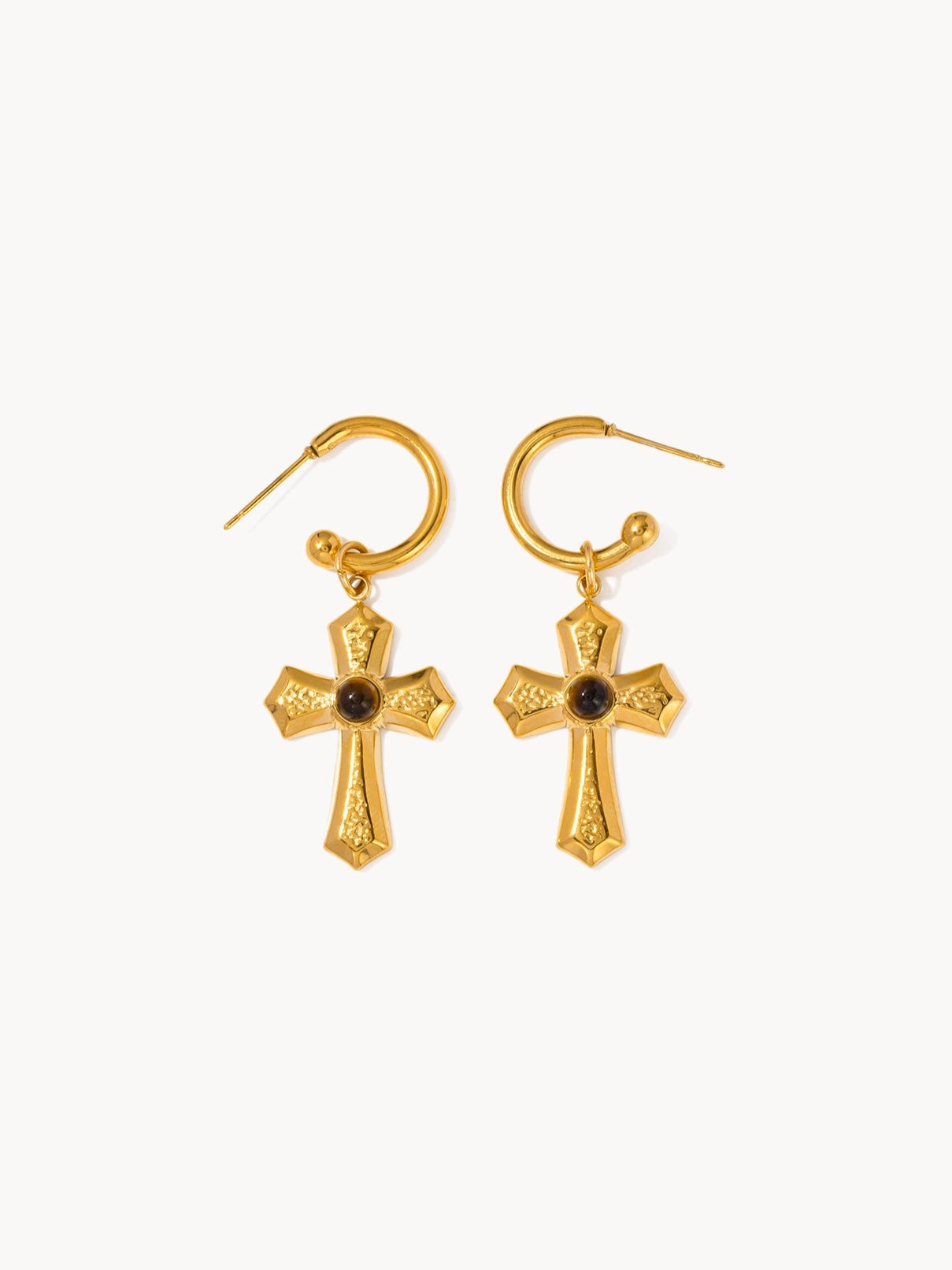 Joanna Tiger's Eye Golden Cross Earrings - Kuri Jewelry