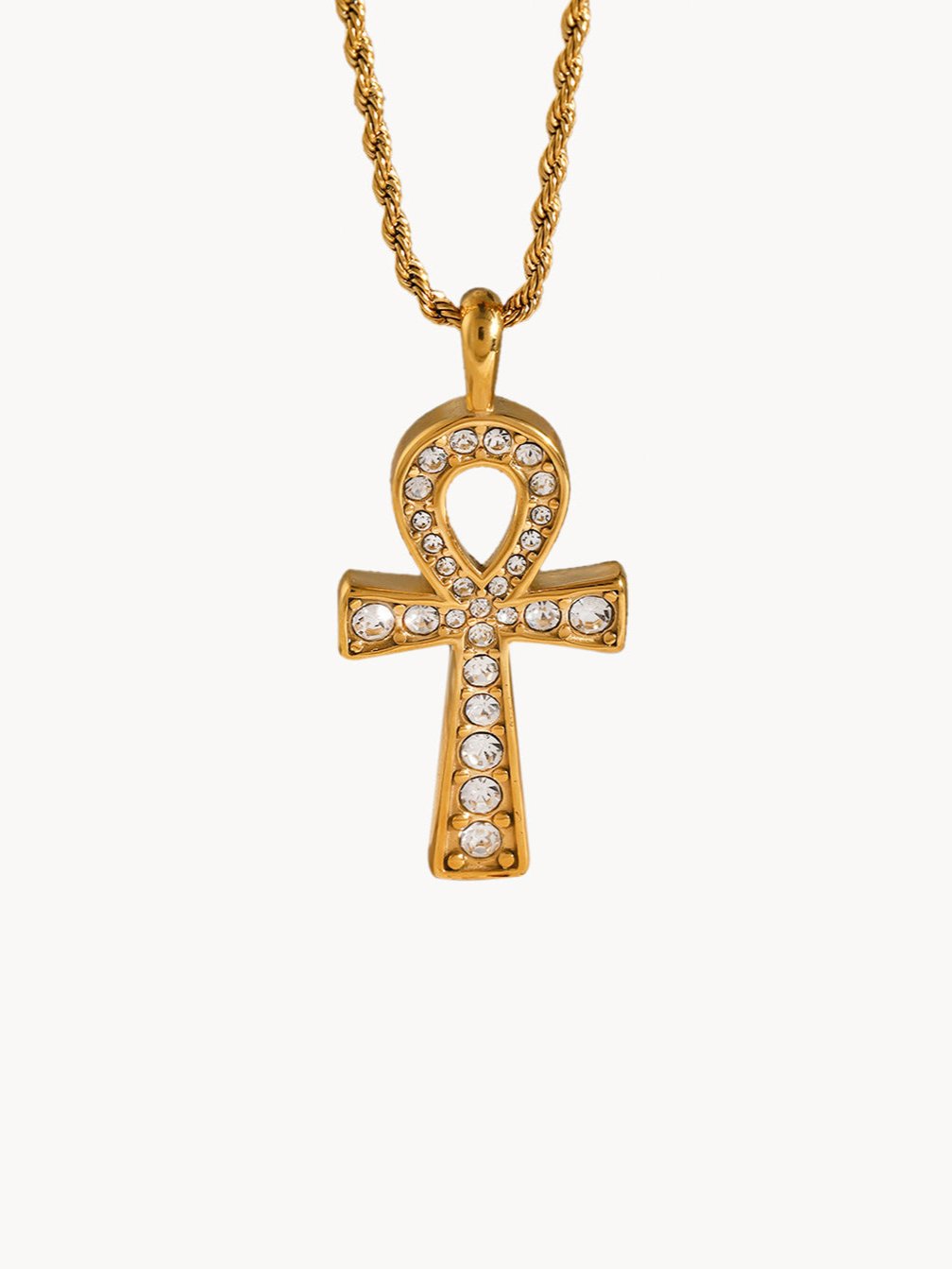 Glittering Golden Ankh Necklace