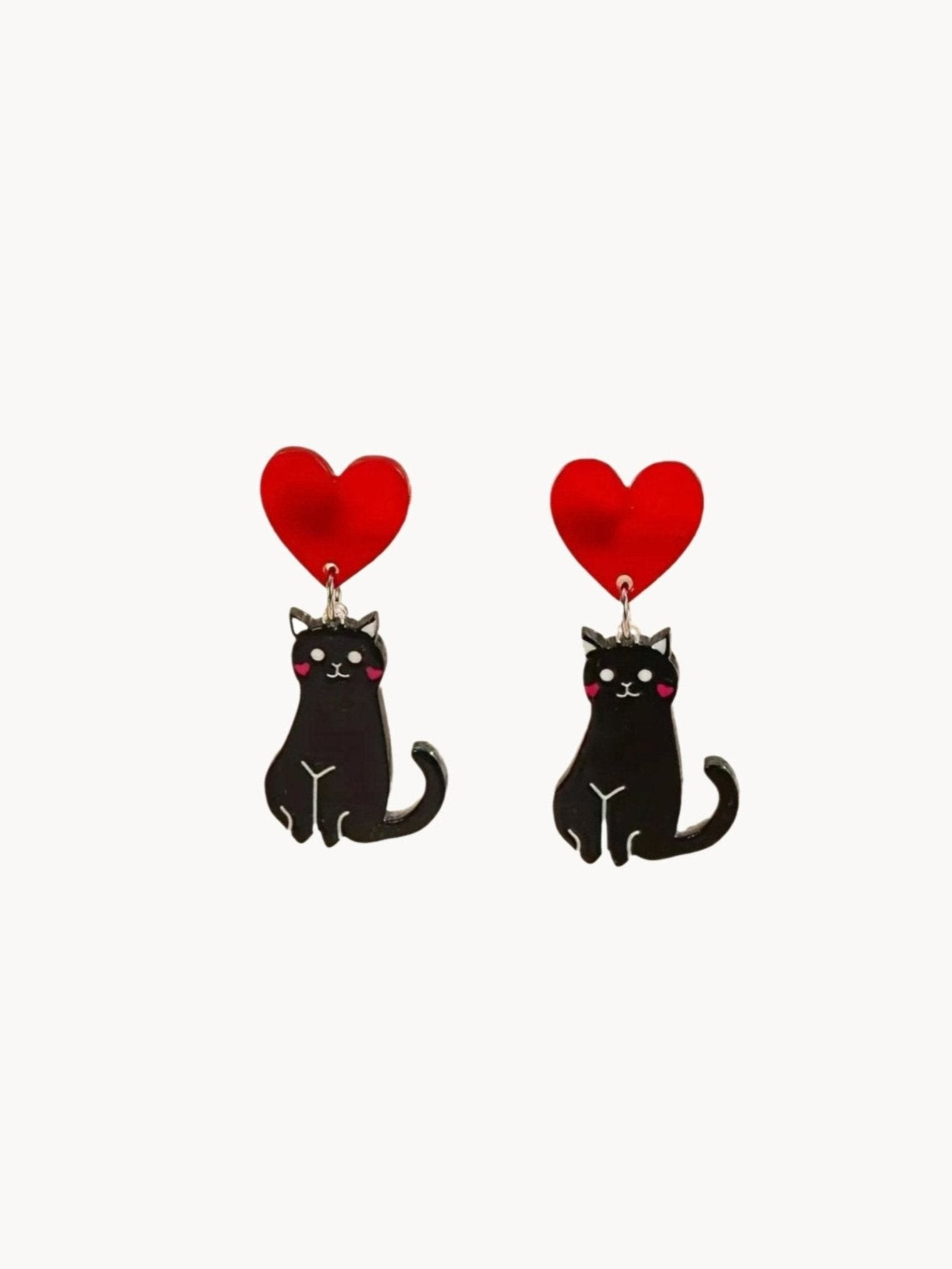 Black Cat Heart Earrings - Kuri Jewelry