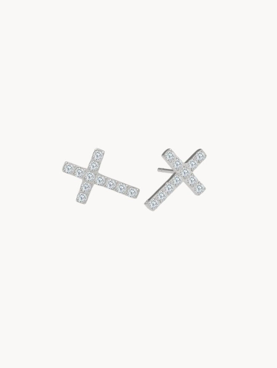 Glittering Silver Cross Earrings