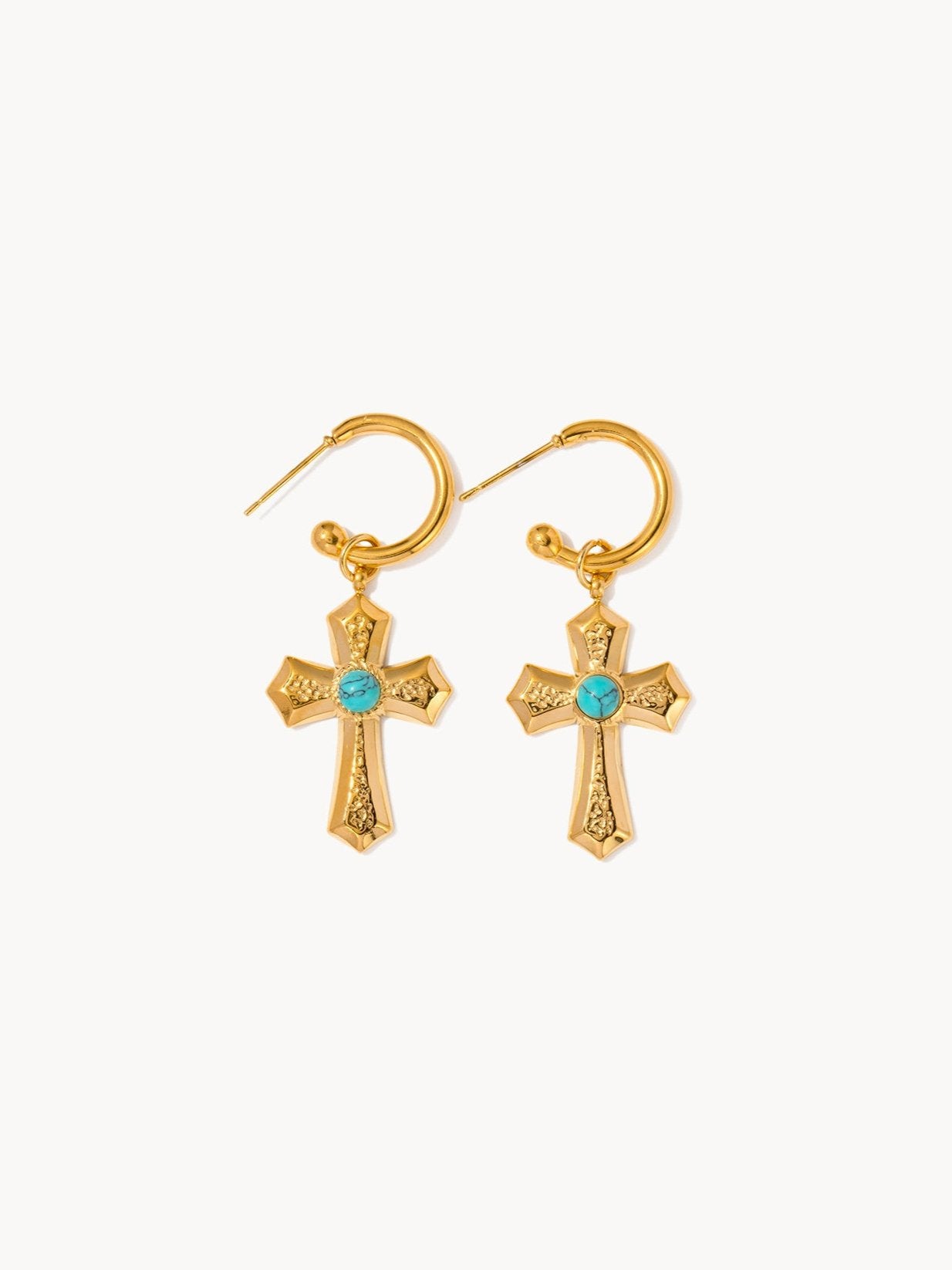 Joanna Turquoise Golden Cross Earrings - Kuri Jewelry