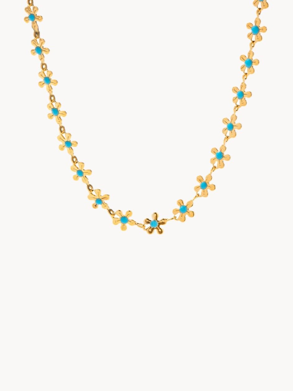 Flora Blue Flower Chain Necklace - Kuri Jewelry