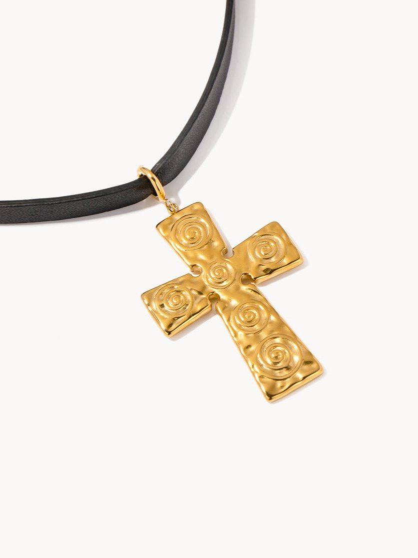 Joa Textured XL Cross Choker Necklace