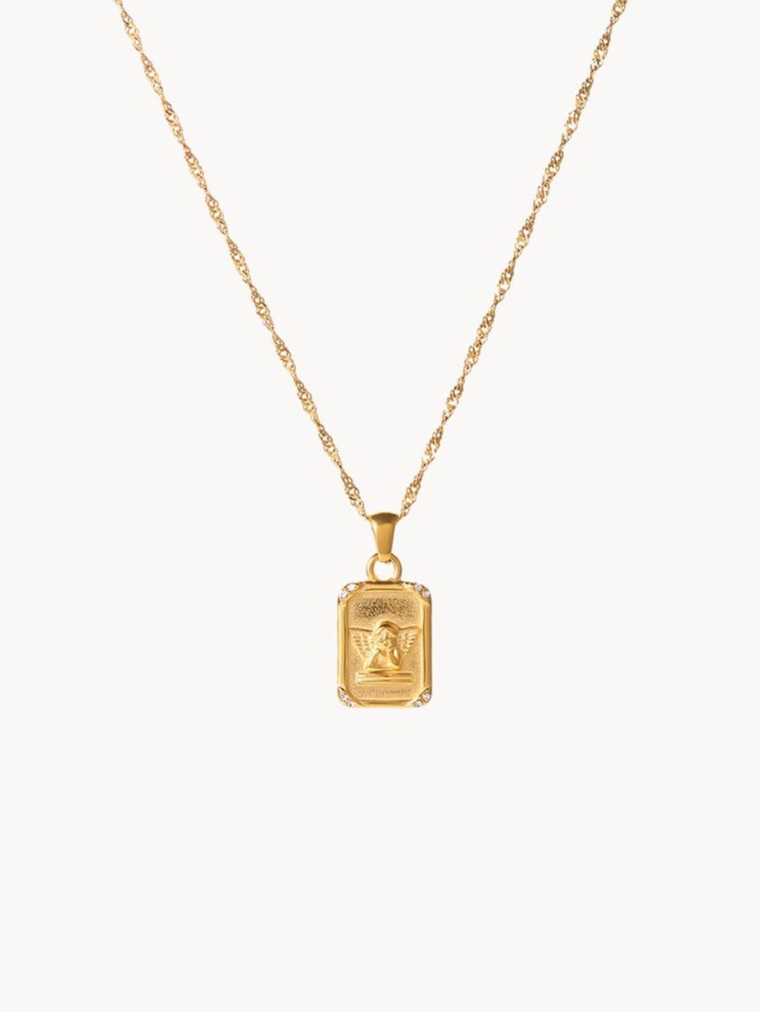 Square Embossed Angel Necklace