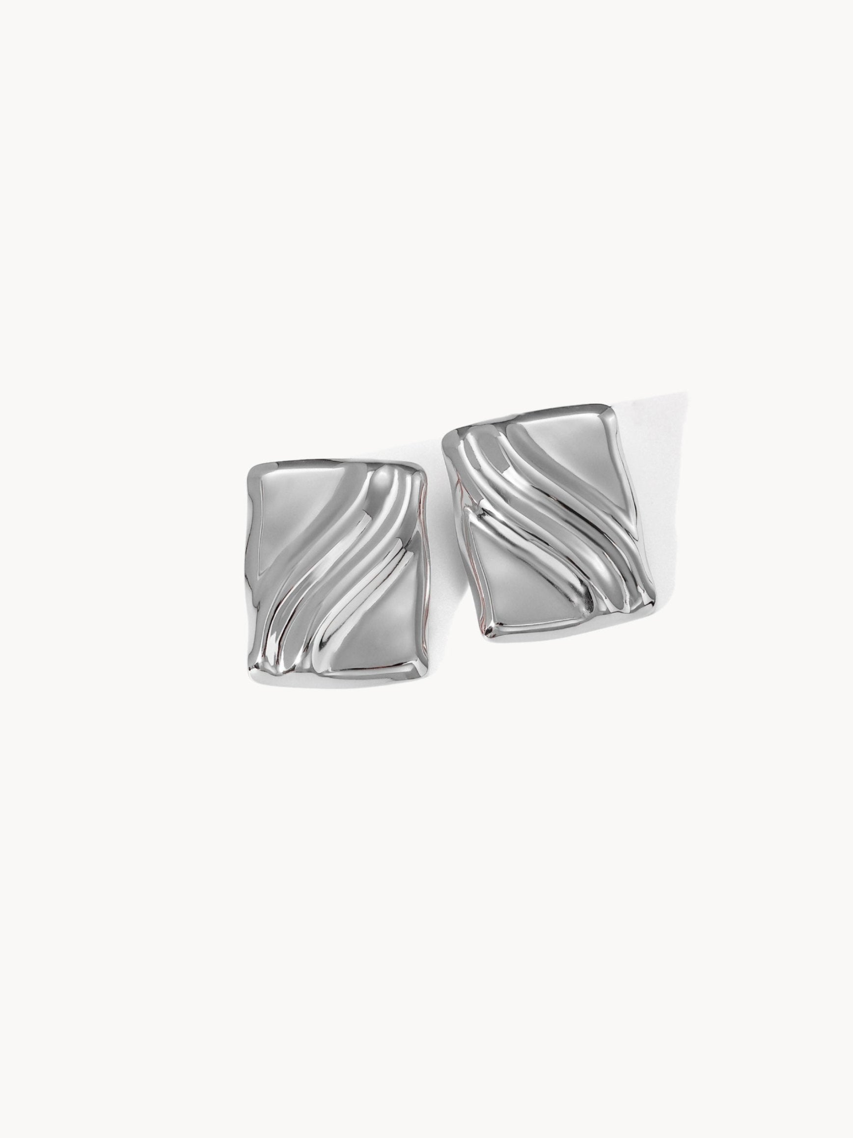 Square Wave Texture Silver Earrings - Kuri Jewelry