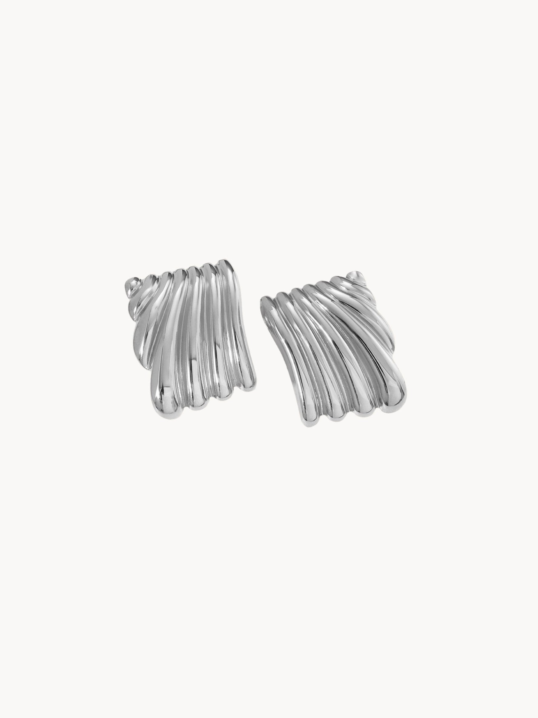 Striped Square Silver Earrings