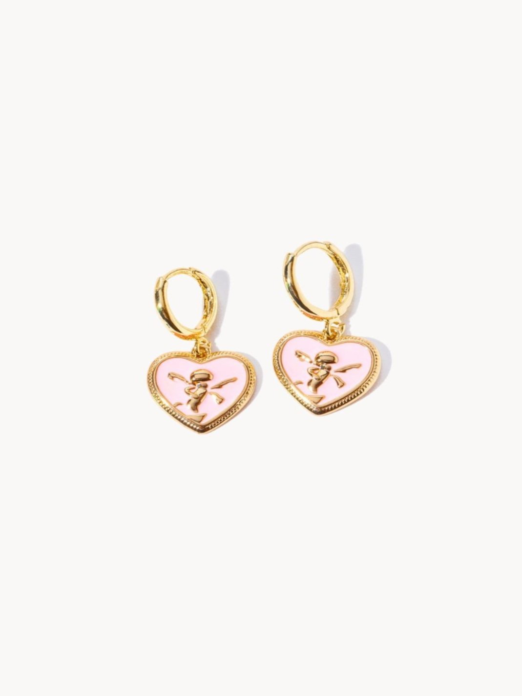 Pink Heart Angel Oil Drop Earrings