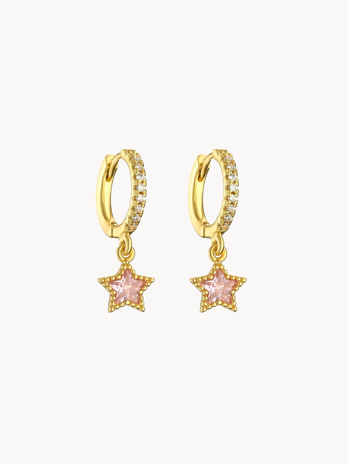 Pink Star Glittering Golden Earrings