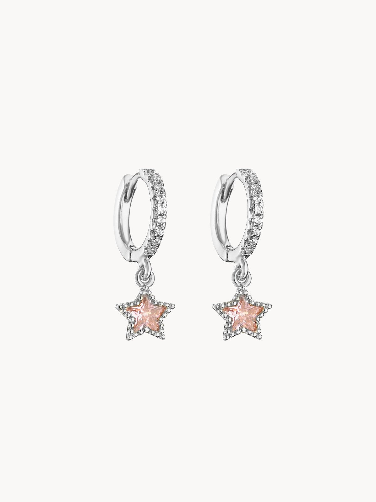 Pink Star Glittering Silver Earrings