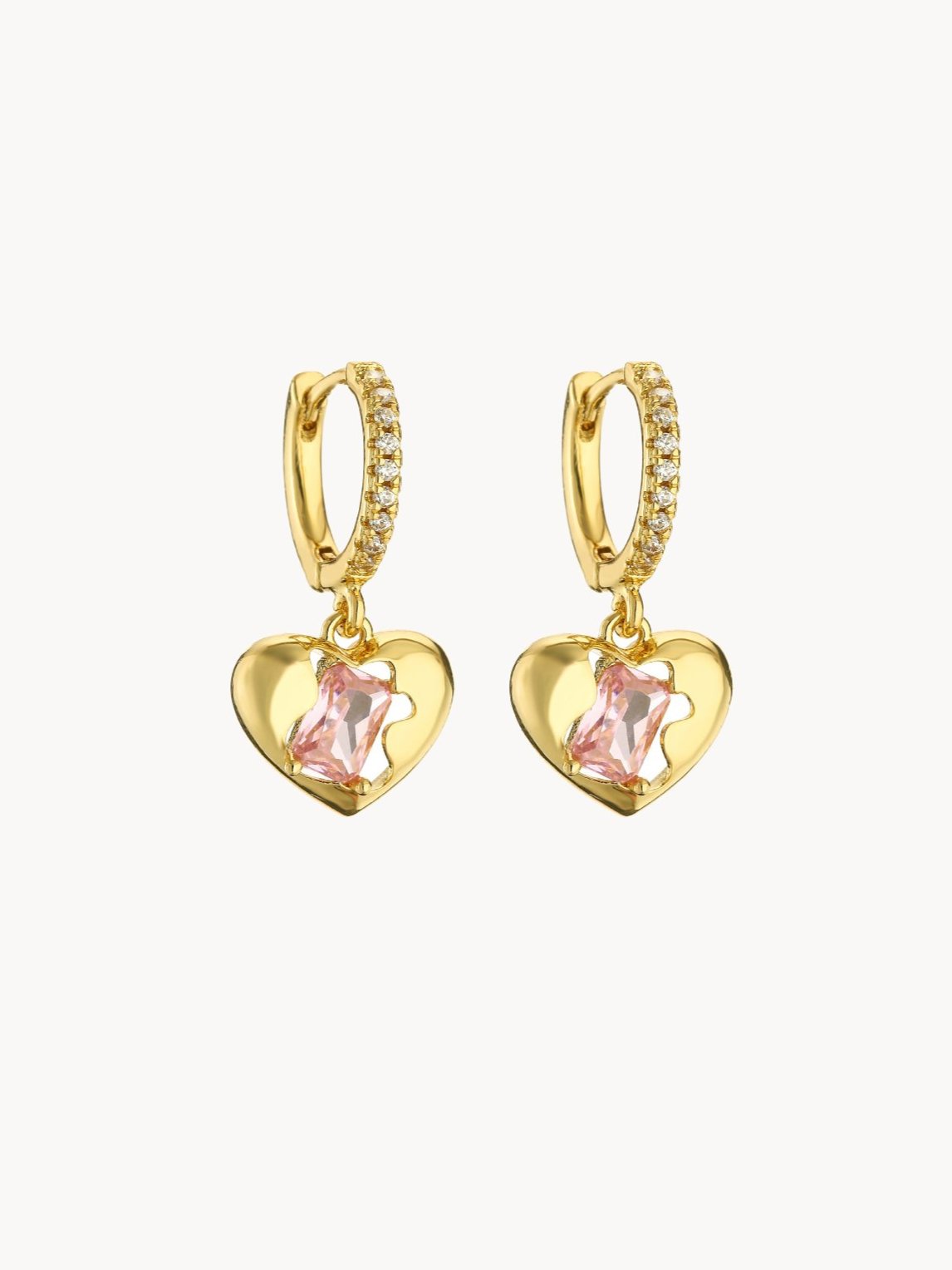 Pink Zircon Heart Golden Earrings