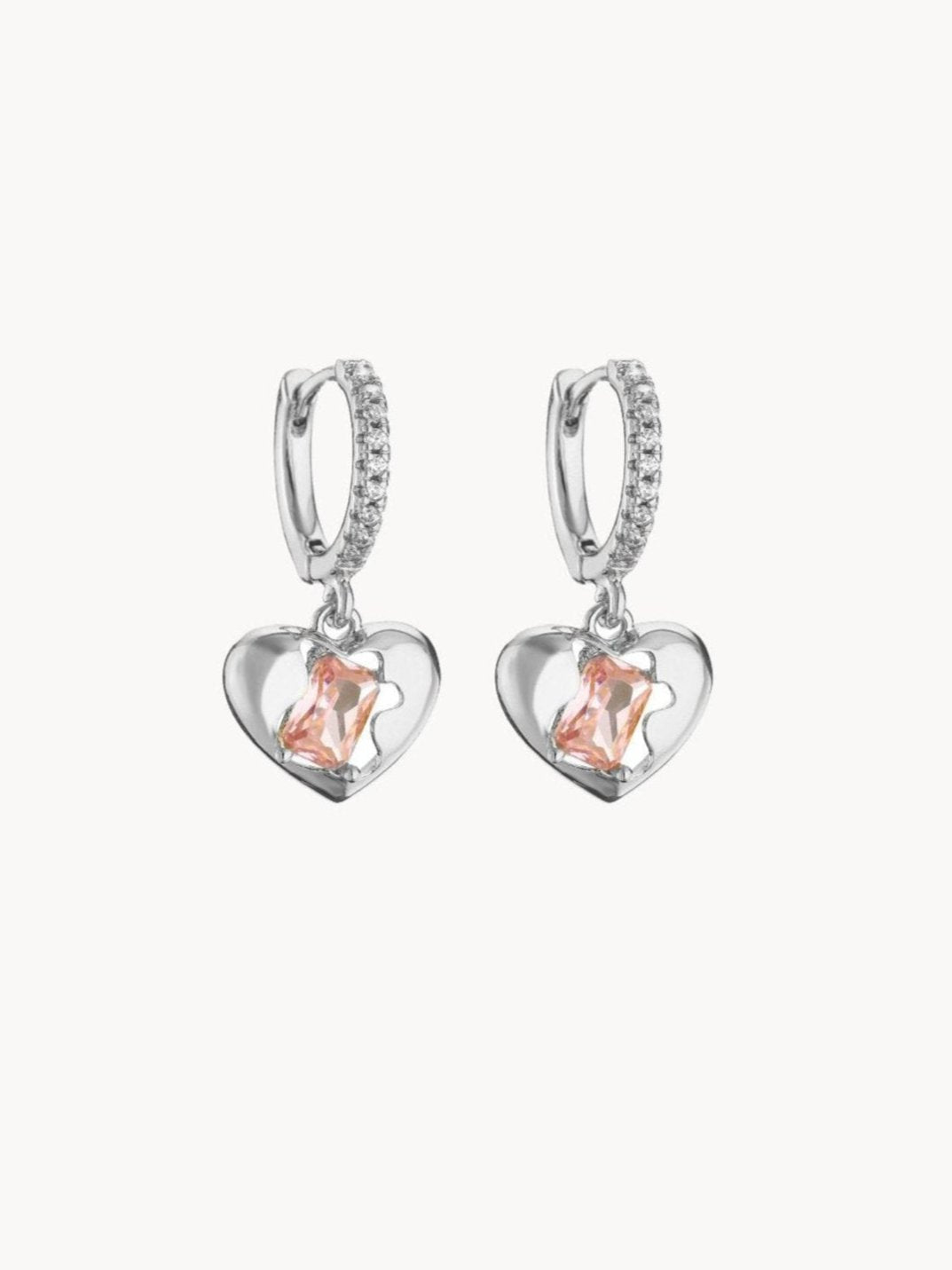 Pink Zircon Heart Silver Earrings