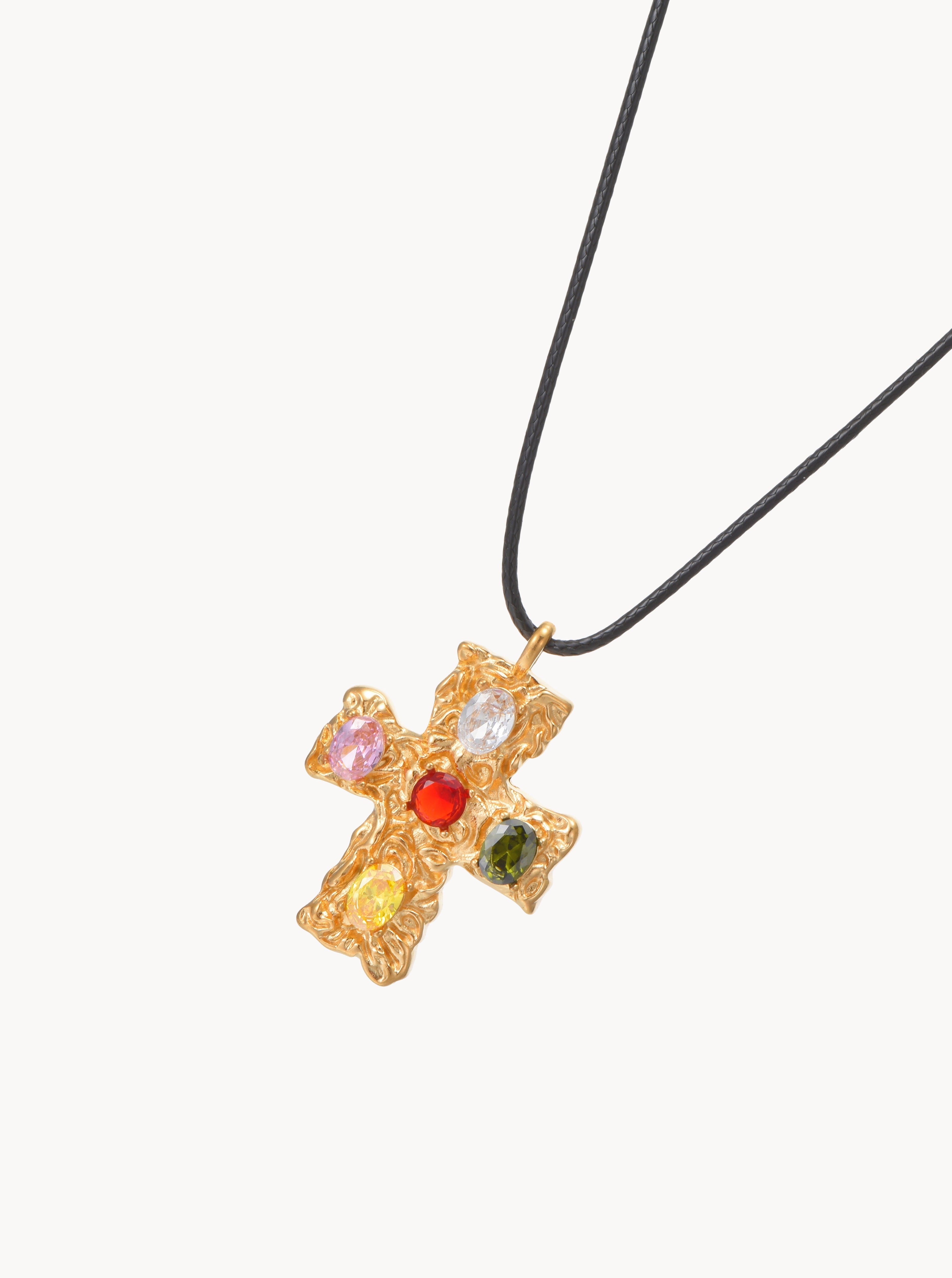 Fiona Colored Stone Cross Necklace