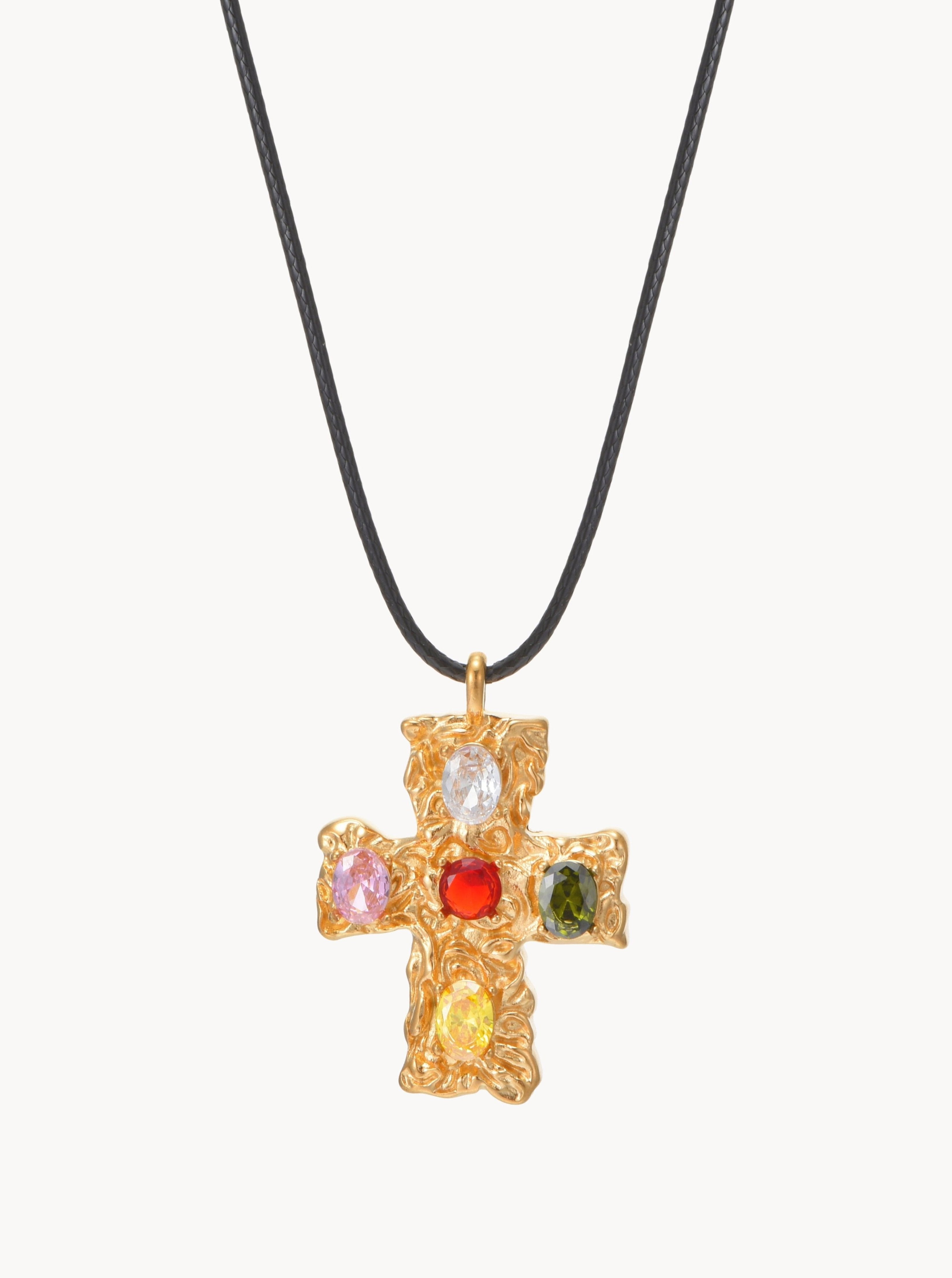 Fiona Colored Stone Cross Necklace - Kuri Jewelry