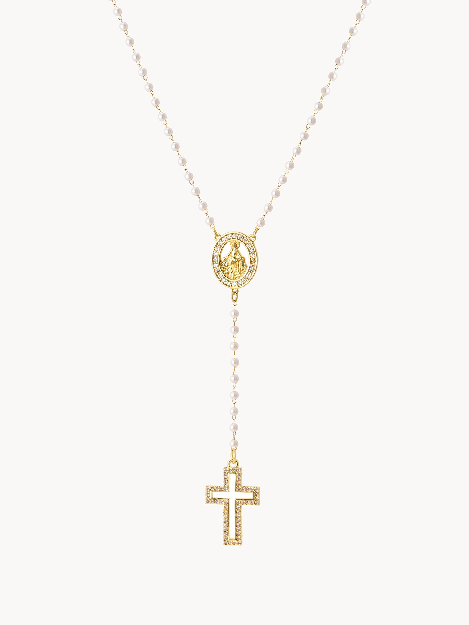 Grace Pearl Cross Lariat Necklace