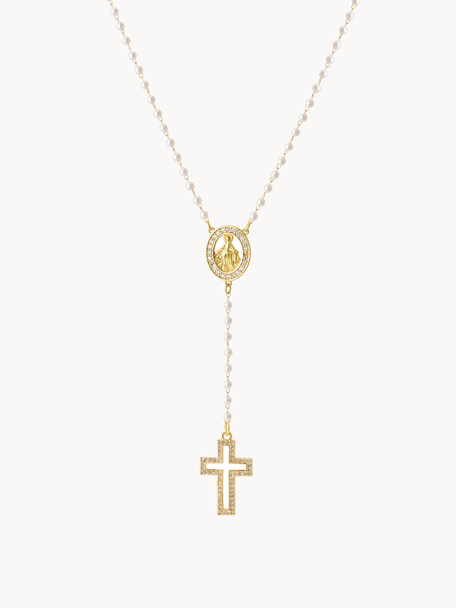 Grace Pearl Cross Lariat Necklace