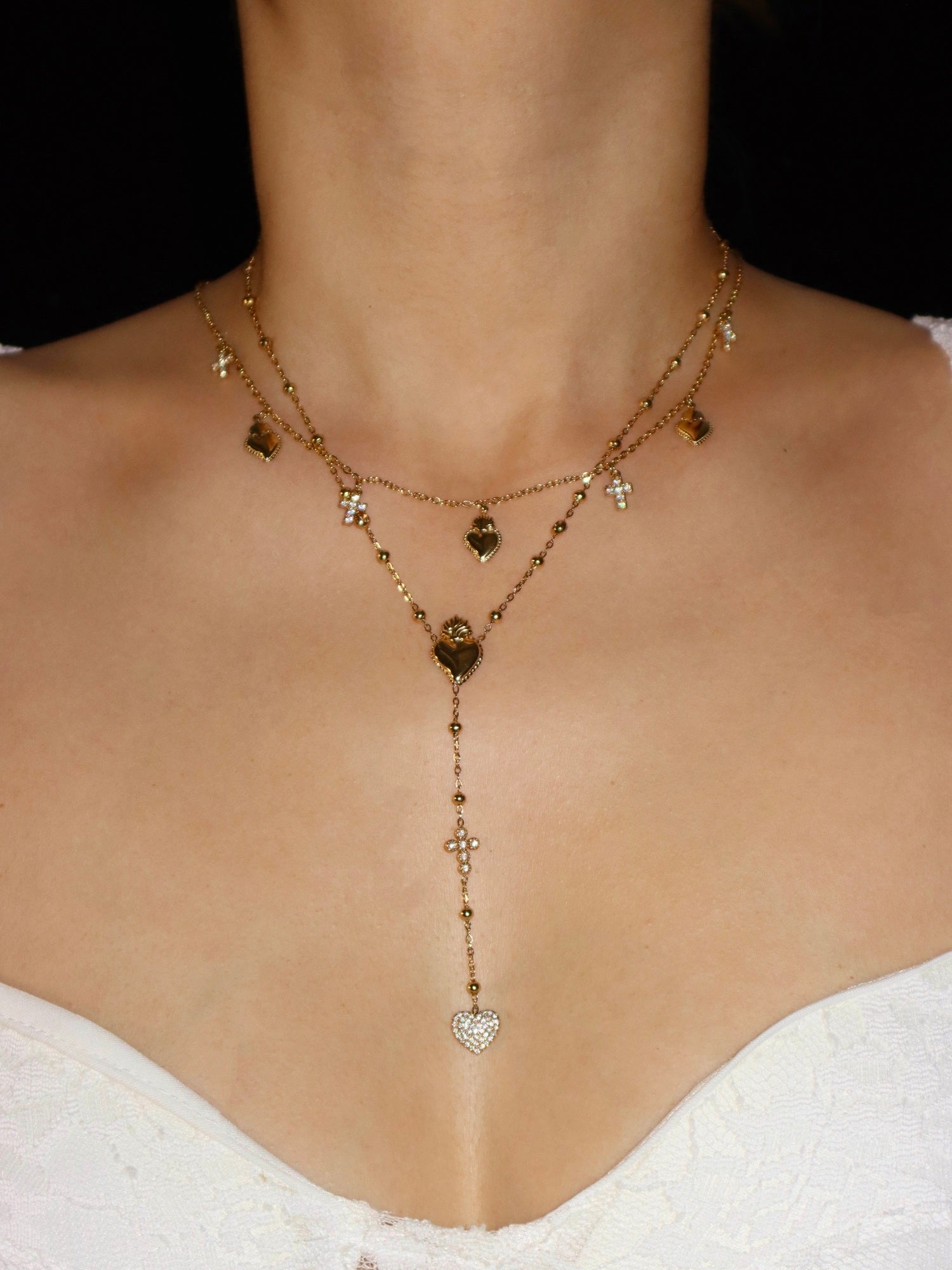 Sacred Heart Cross Lariat Necklace | Elegant Minimalist Jewelry – Kuri