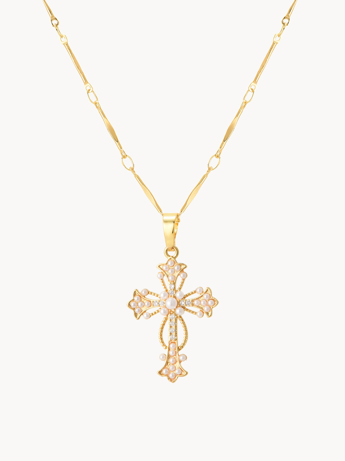 Silvia Gold Pearl Cross Necklace